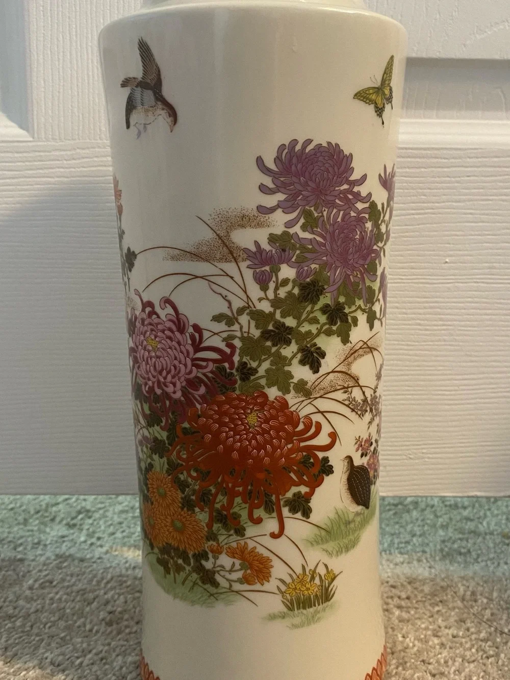 Vintage 1980s Shibata Japan Floral Porcelain Vase 12" Birds Butterfly Gold Trim - Picture 3 of 5